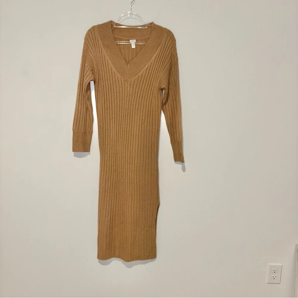 River Island London v-neck ribbed maxi‎ sweater dress Tan Brown Size XS